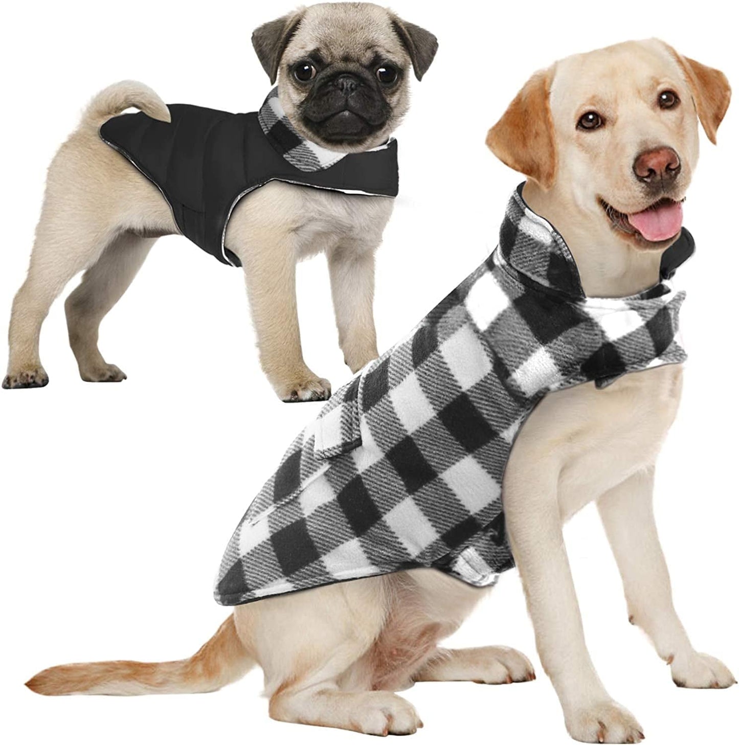 AOFITEE Reversible Dog Cold Weather Coat, Waterproof British Style Plaid Winter Pet Jacket, Warm Cotton Lined Vest Windproof Collar Outdoor Apparel for Small Medium and Large Dogs Animals & Pet Supplies > Pet Supplies > Dog Supplies > Dog Apparel AOFITEE Black & White Grid Small (Pack of 1) 