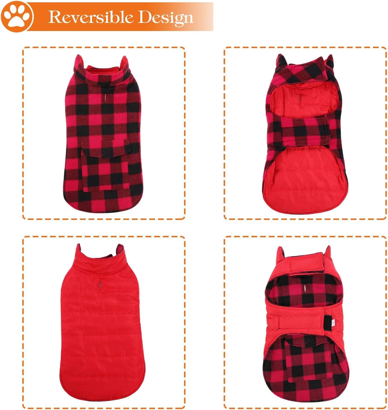 AOFITEE Reversible Dog Cold Weather Coat, Waterproof British Style Plaid Winter Pet Jacket, Warm Cotton Lined Vest Windproof Collar Outdoor Apparel for Small Medium and Large Dogs Animals & Pet Supplies > Pet Supplies > Dog Supplies > Dog Apparel AOFITEE   