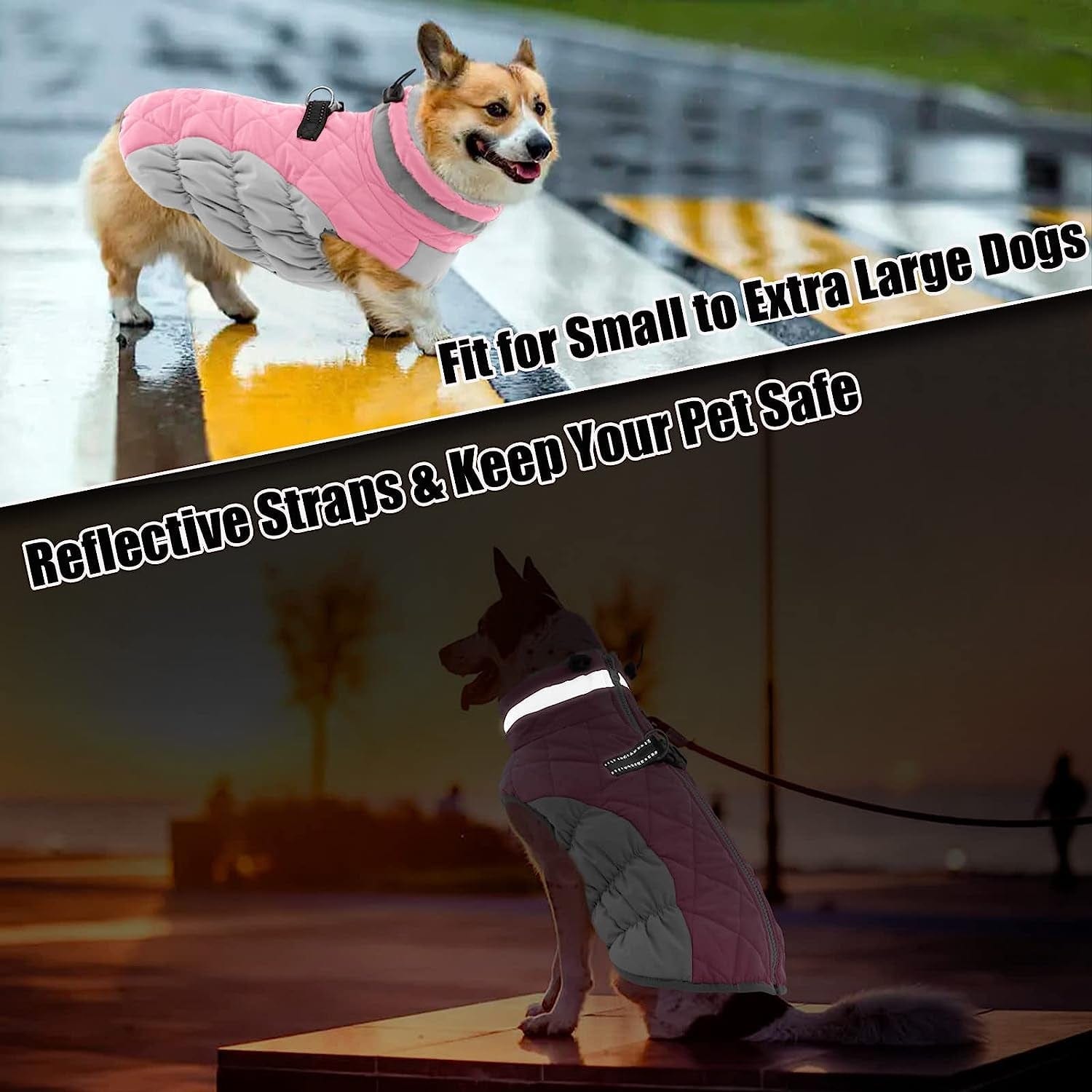 AOFITEE Winter Dog Coat Warm Fleece Dog Jacket for Cold Weather, Reflective Zip up Puppy Dog Snowproof Vest with Leash Ring, Outdoor Pet Sweater Snowsuit Apparel for Small Medium Large Dogs, Pink XL Animals & Pet Supplies > Pet Supplies > Dog Supplies > Dog Apparel AOFITEE   