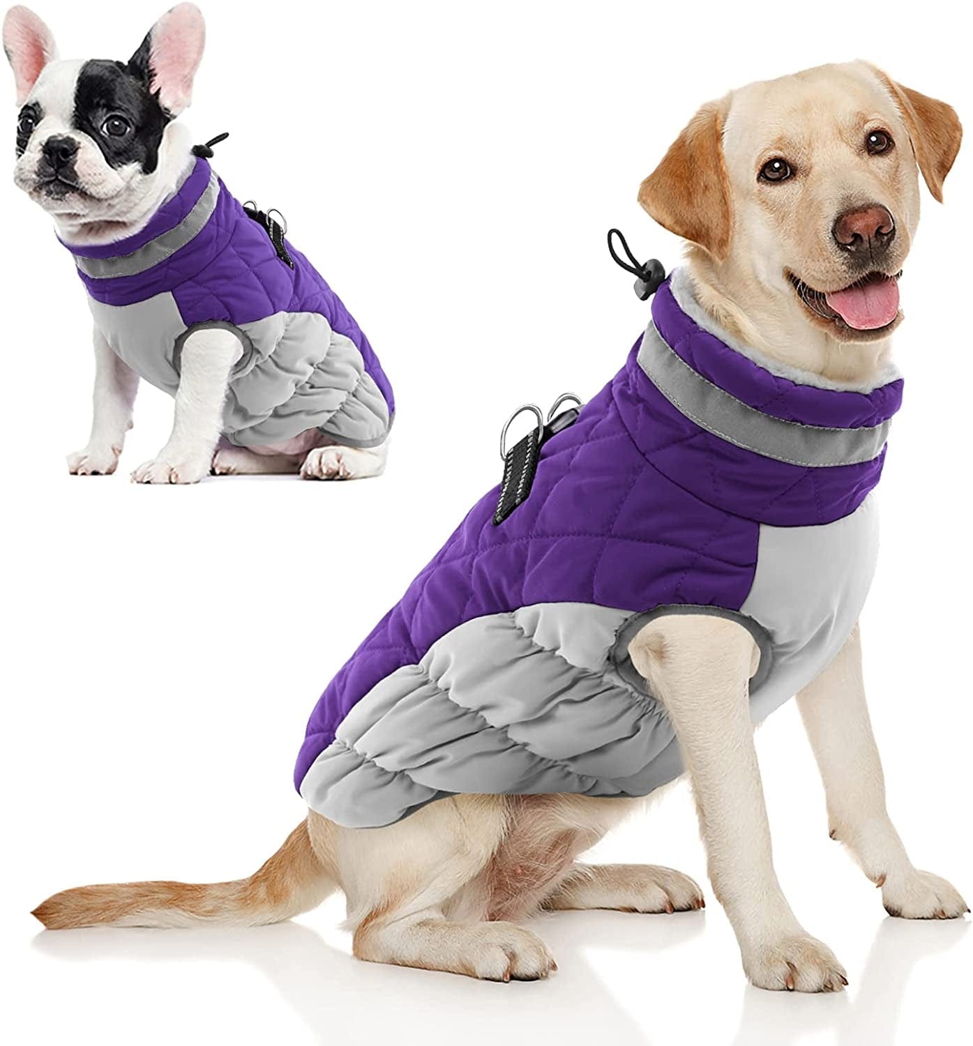 AOFITEE Winter Dog Coat Warm Fleece Dog Jacket for Cold Weather, Reflective Zip up Puppy Dog Snowproof Vest with Leash Ring, Outdoor Pet Sweater Snowsuit Apparel for Small Medium Large Dogs, Pink XL Animals & Pet Supplies > Pet Supplies > Dog Supplies > Dog Apparel AOFITEE Purple XX-Large 
