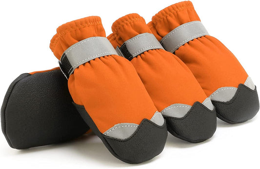 AOKOWN Dog Boots for Hot Pavement Shoes/ Waterproof Dog Shoes for Small Medium Large Anti-Slip Pet Paw Protector Dog Rain Boots with Reflective Straps 4PCS (Orange, Size 7) Animals & Pet Supplies > Pet Supplies > Dog Supplies > Dog Apparel AOKOWN Orange Size 6 