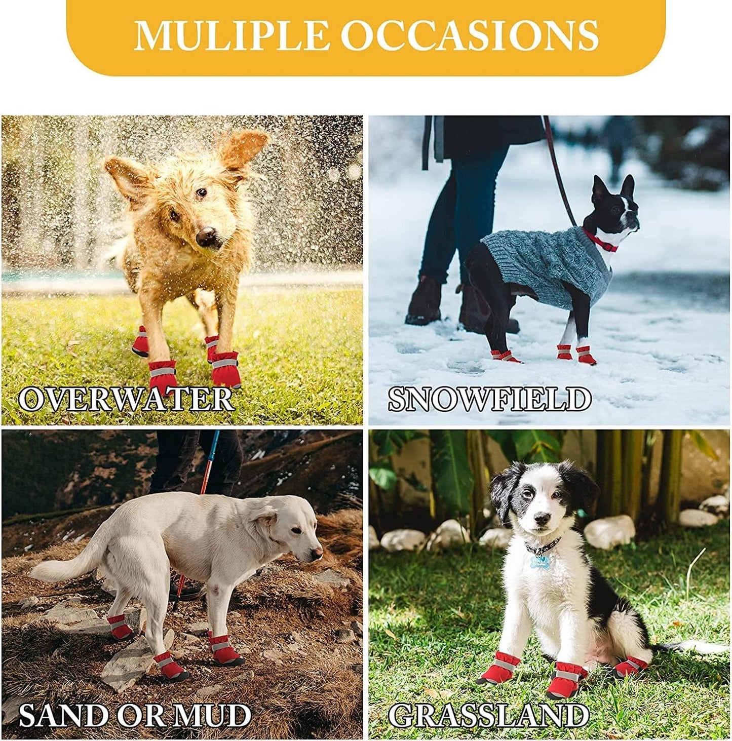 AOKOWN Dog Boots for Hot Pavement Shoes/ Waterproof Dog Shoes for Small Medium Large Anti-Slip Pet Paw Protector Dog Rain Boots with Reflective Straps 4PCS (Orange, Size 7) Animals & Pet Supplies > Pet Supplies > Dog Supplies > Dog Apparel AOKOWN   