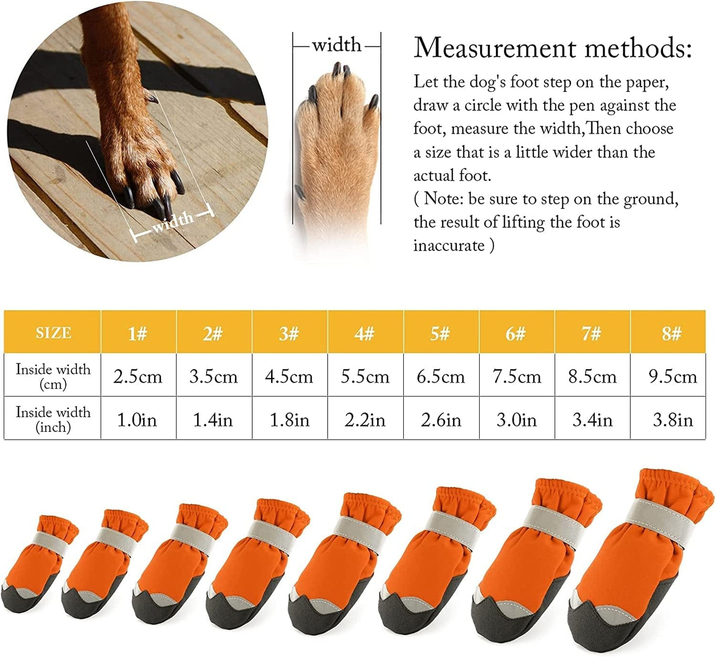 AOKOWN Dog Boots for Hot Pavement Shoes/ Waterproof Dog Shoes for Small Medium Large Anti-Slip Pet Paw Protector Dog Rain Boots with Reflective Straps 4PCS (Orange, Size 7) Animals & Pet Supplies > Pet Supplies > Dog Supplies > Dog Apparel AOKOWN   