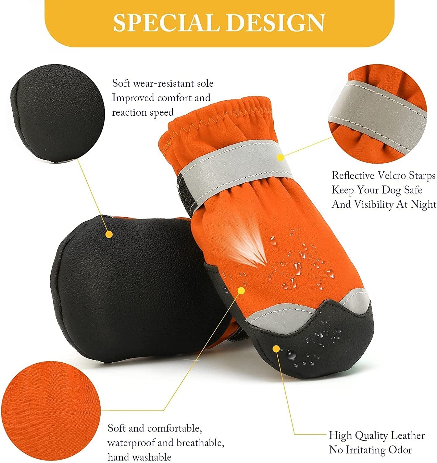 AOKOWN Dog Boots for Hot Pavement Shoes/ Waterproof Dog Shoes for Small Medium Large Anti-Slip Pet Paw Protector Dog Rain Boots with Reflective Straps 4PCS (Orange, Size 7) Animals & Pet Supplies > Pet Supplies > Dog Supplies > Dog Apparel AOKOWN   