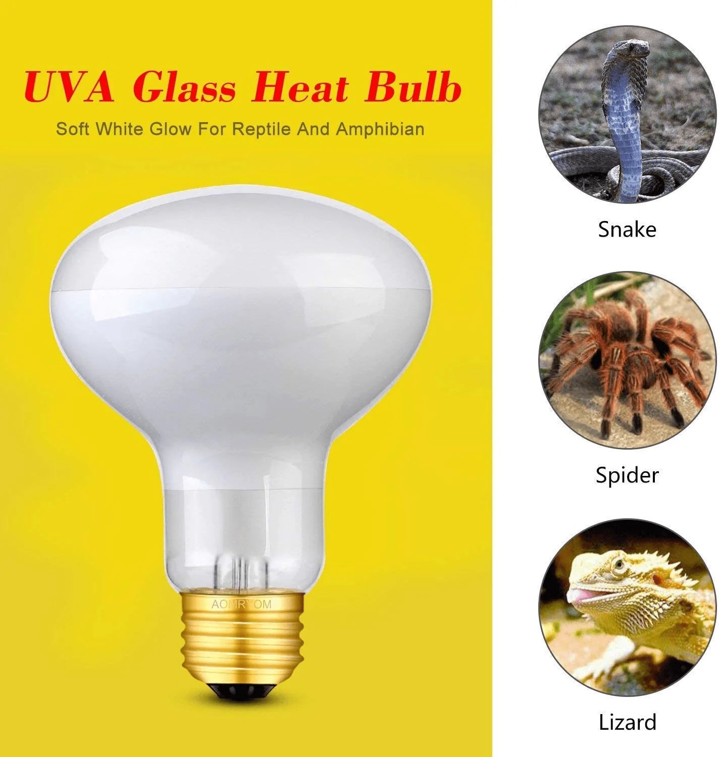 Aomryom UVA 100W Basking Spot Heat Lamp Bulb Soft White Light Glass Heat Bulbs for Reptiles & Amphibians - 2 Pack