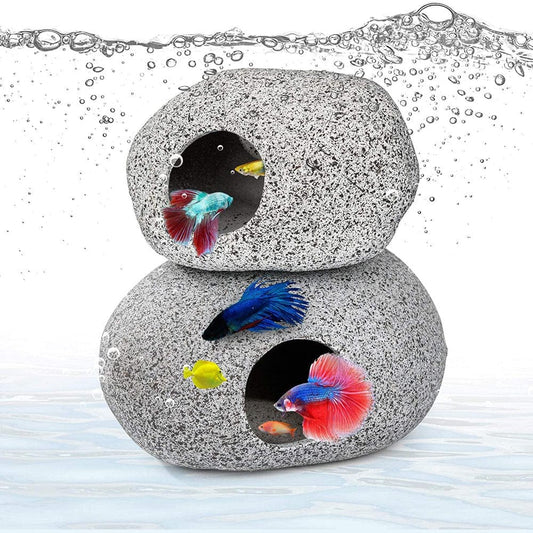 Aquarium Cave Decorations, Betta Hideout Fish Tank Accessories, Shrimp Cichlid Natural Breeding Hiding Cave Stones, Small Fish Tank Hideaway Decor, Betta Hide Toys Fish Rock House Animals & Pet Supplies > Pet Supplies > Fish Supplies > Aquarium Decor Power by Wear   