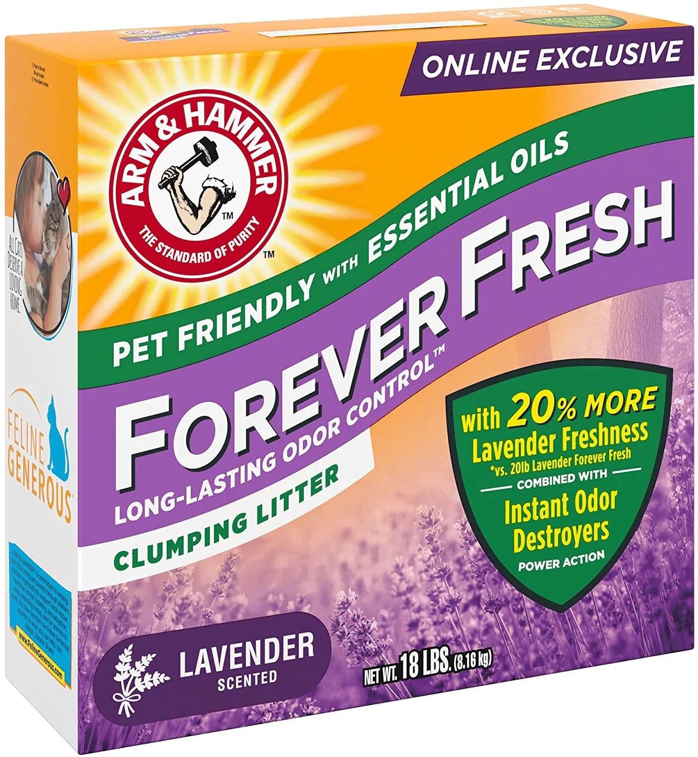 Arm & Hammer Forever Fresh Clumping Cat Litter Lavender, Multicat 18Lb with 20% More Lavender Freshness, Pet Friendly with Essential Oils Animals & Pet Supplies > Pet Supplies > Cat Supplies > Cat Litter Church & Dwight   