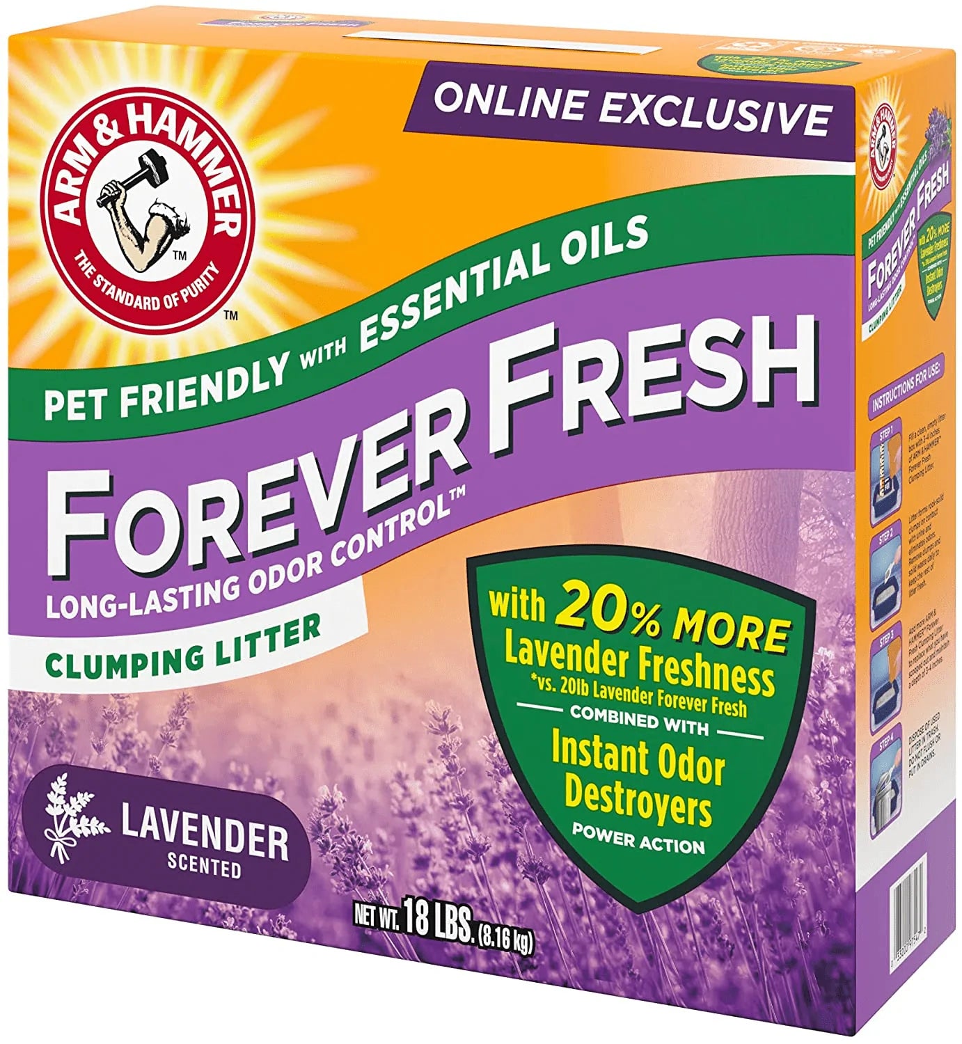 Arm & Hammer Forever Fresh Clumping Cat Litter Lavender, Multicat 18Lb with 20% More Lavender Freshness, Pet Friendly with Essential Oils Animals & Pet Supplies > Pet Supplies > Cat Supplies > Cat Litter Church & Dwight   