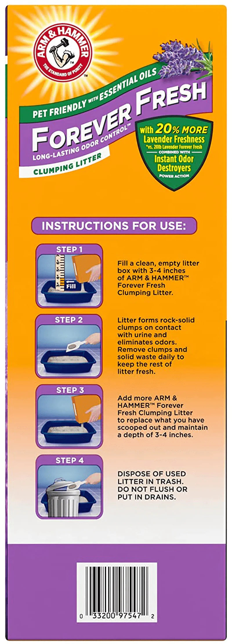 Arm & Hammer Forever Fresh Clumping Cat Litter Lavender, Multicat 18Lb with 20% More Lavender Freshness, Pet Friendly with Essential Oils Animals & Pet Supplies > Pet Supplies > Cat Supplies > Cat Litter Church & Dwight   