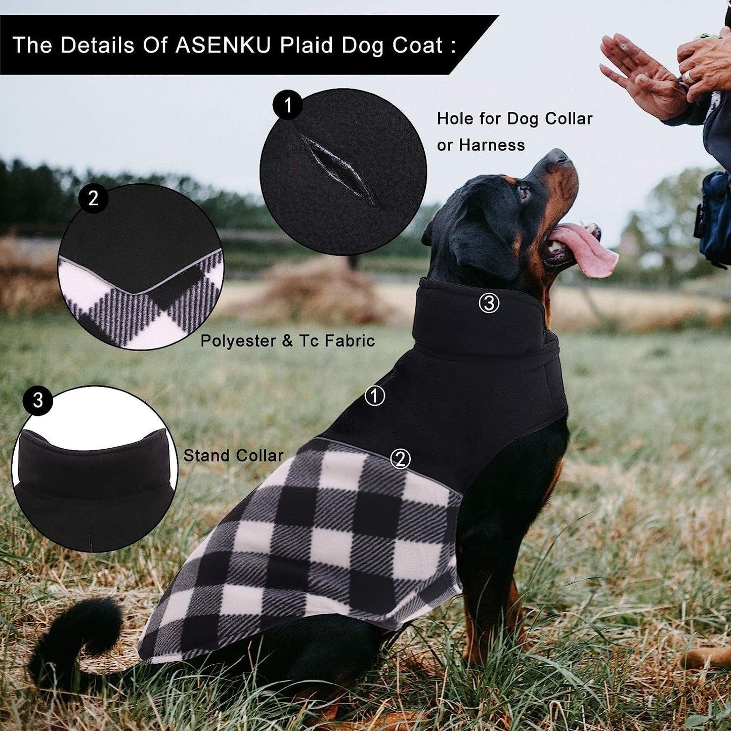 ASENKU Dog Plaid Coat Dog Reversible Winter Jacket Waterproof Windproof Cold Weather Pet Vest Dog Clothes Apparel for Small Medium Large Dogs, Black, M Animals & Pet Supplies > Pet Supplies > Dog Supplies > Dog Apparel ASENKU   