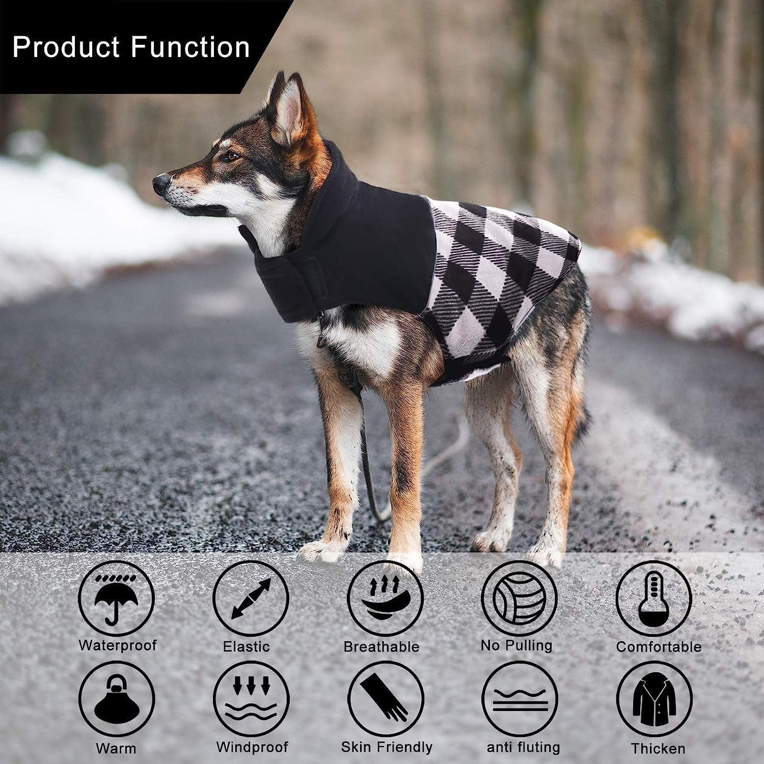 ASENKU Dog Plaid Coat Dog Reversible Winter Jacket Waterproof Windproof Cold Weather Pet Vest Dog Clothes Apparel for Small Medium Large Dogs, Black, M Animals & Pet Supplies > Pet Supplies > Dog Supplies > Dog Apparel ASENKU   