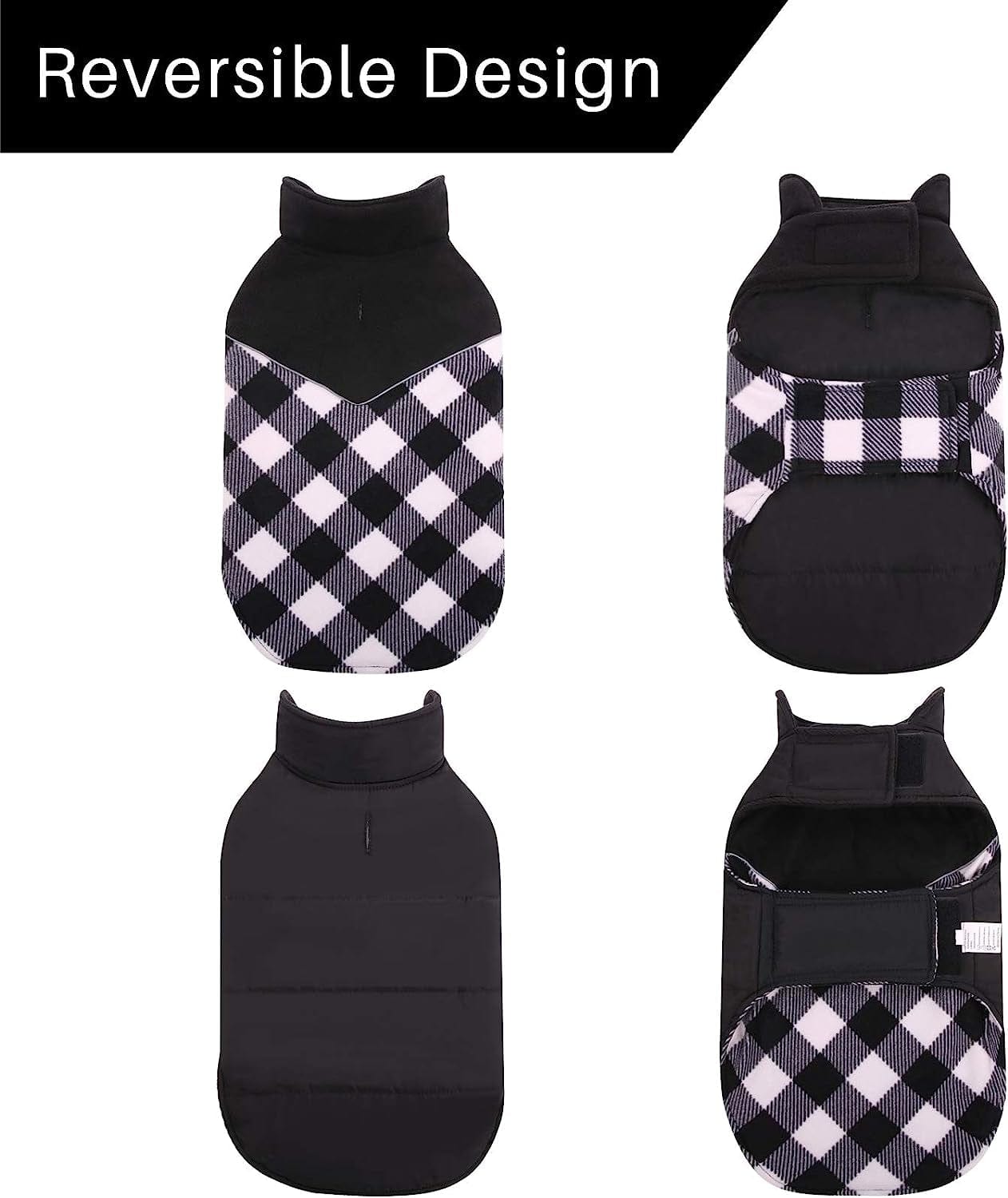 ASENKU Dog Plaid Coat Dog Reversible Winter Jacket Waterproof Windproof Cold Weather Pet Vest Dog Clothes Apparel for Small Medium Large Dogs, Black, M Animals & Pet Supplies > Pet Supplies > Dog Supplies > Dog Apparel ASENKU   