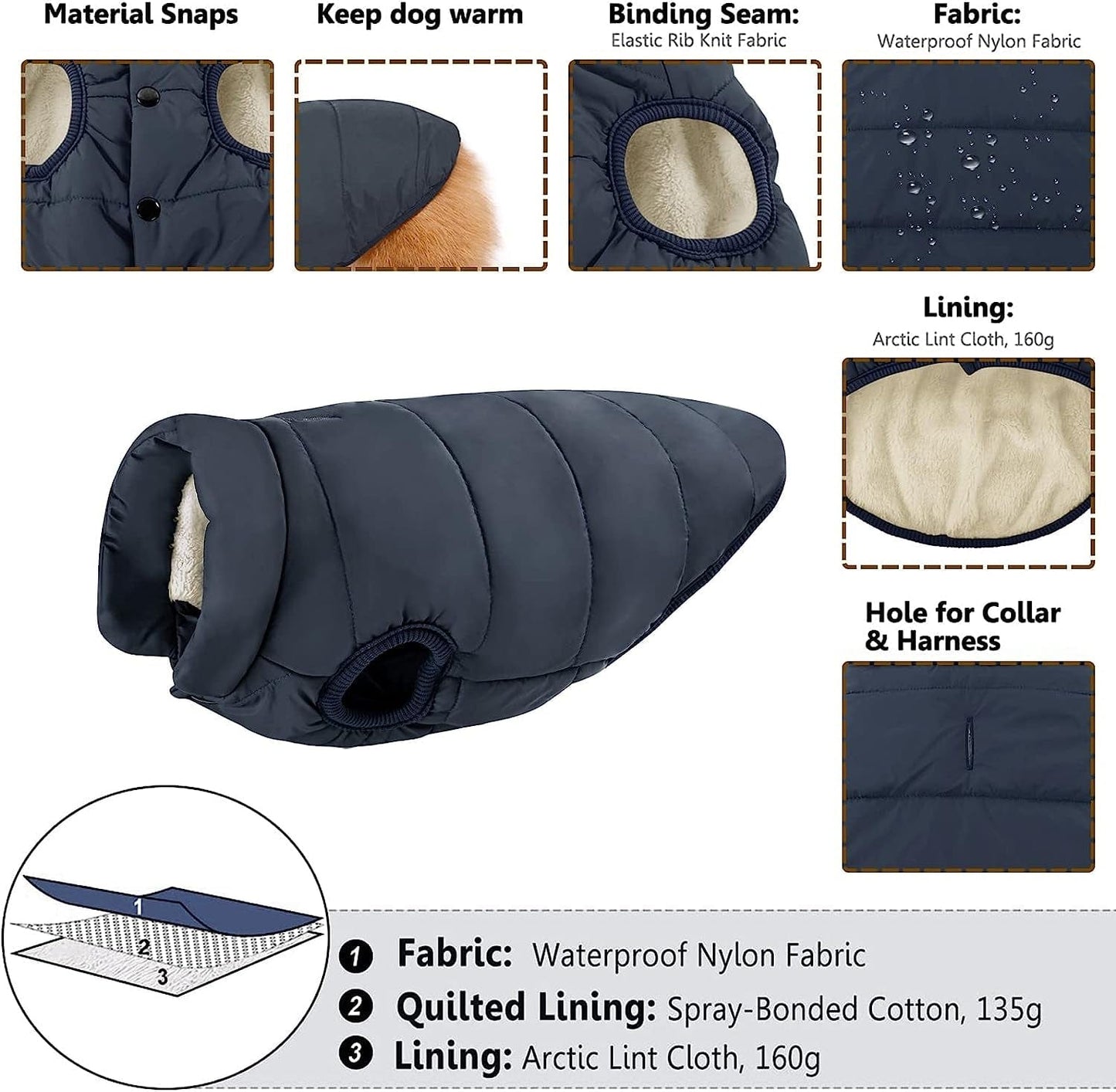 ASENKU Windproof Dog Winter Jacket Waterproof Dog Coat Warm Dog Vest Cold Weather Pet Apparel with 2 Layers Fleece Lined for Small Medium Large Dogs (XL, Blue) Animals & Pet Supplies > Pet Supplies > Dog Supplies > Dog Apparel ASENKU   