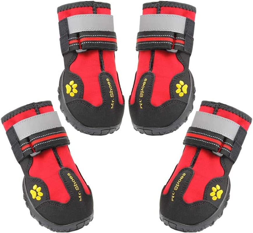 ASMPET Dog Booties, Waterproof Paw Protector Dog Hiking Boots, anti Slip Sole Dog Shoes for Hardwood Floor, Dog Boots for Small Dog Hot Pavement, 4 PCS Red 03 (L*W: 2.1"X 1.8") Animals & Pet Supplies > Pet Supplies > Dog Supplies > Dog Apparel ASMPET Red 03:2.1"x1.8"(L*W) 