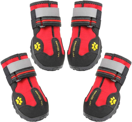 ASMPET Dog Booties, Waterproof Paw Protector Dog Hiking Boots, anti Slip Sole Dog Shoes for Hardwood Floor, Dog Boots for Small Dog Hot Pavement, 4 PCS Red 03 (L*W: 2.1"X 1.8") Animals & Pet Supplies > Pet Supplies > Dog Supplies > Dog Apparel ASMPET Red 03:2.1"x1.8"(L*W) 