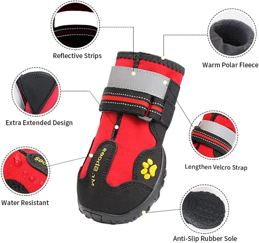 ASMPET Dog Booties, Waterproof Paw Protector Dog Hiking Boots, anti Slip Sole Dog Shoes for Hardwood Floor, Dog Boots for Small Dog Hot Pavement, 4 PCS Red 03 (L*W: 2.1"X 1.8") Animals & Pet Supplies > Pet Supplies > Dog Supplies > Dog Apparel ASMPET   