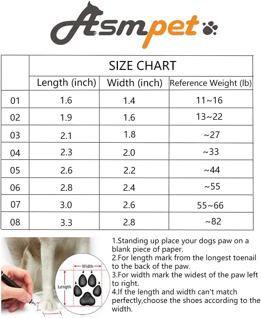 ASMPET Dog Booties, Waterproof Paw Protector Dog Hiking Boots, anti Slip Sole Dog Shoes for Hardwood Floor, Dog Boots for Small Dog Hot Pavement, 4 PCS Red 03 (L*W: 2.1"X 1.8") Animals & Pet Supplies > Pet Supplies > Dog Supplies > Dog Apparel ASMPET   