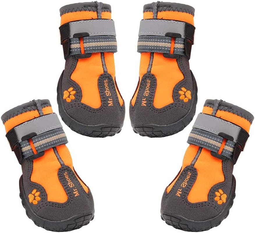 ASMPET Dog Booties, Waterproof Paw Protector Dog Hiking Boots, anti Slip Sole Dog Shoes for Hardwood Floor, Dog Boots for Small Dog Hot Pavement, 4 PCS Red 03 (L*W: 2.1"X 1.8") Animals & Pet Supplies > Pet Supplies > Dog Supplies > Dog Apparel ASMPET Orange 03:2.1"x1.8"(L*W) 