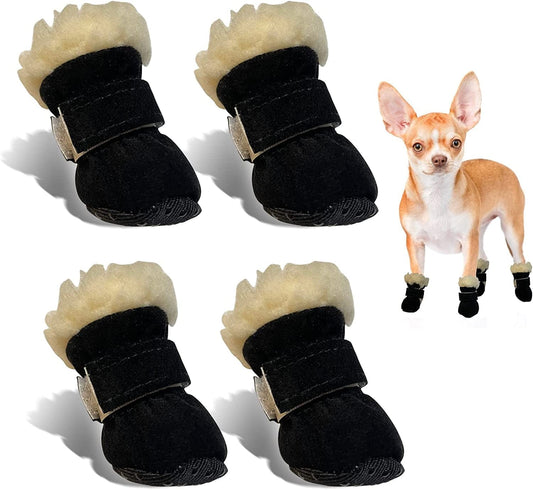 Aufeeky Dog Boots, Fleece Dog Shoes for Small Dogs, Anti-Slip Sole Dog Boots & Paw Protectors, Dog Winter Snow Booties for Outdoor Walking Running Animals & Pet Supplies > Pet Supplies > Dog Supplies > Dog Apparel Aufeeky Black L (< 8.5 lbs) 