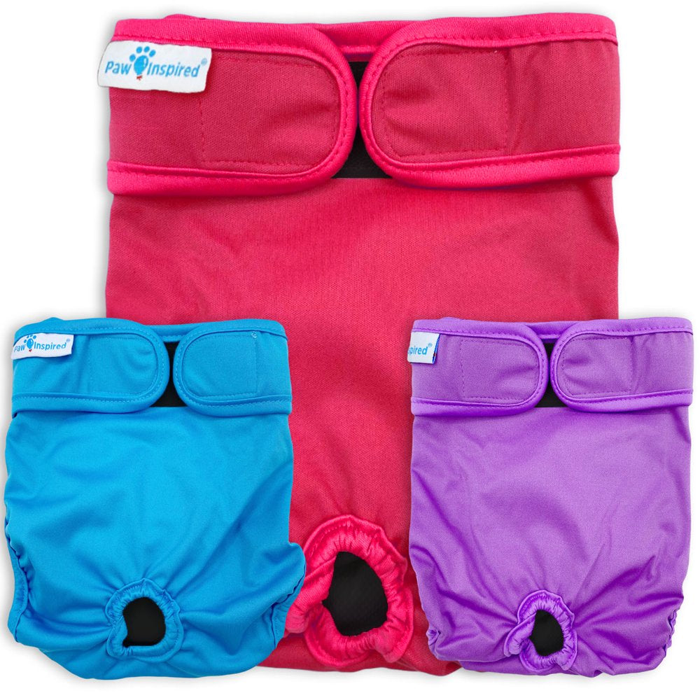 Paw Inspired 3Ct Washable Female Dog Diapers, Doggie Doggy Diapers, Puppy Diapers for Female Dog Heat | Reusable Pet Diapers for Female Dogs, Cat Diapers (Assorted (White Lining), X-Small) Animals & Pet Supplies > Pet Supplies > Dog Supplies > Dog Diaper Pads & Liners Paw Inspired XS Assorted (Black Lininig) 