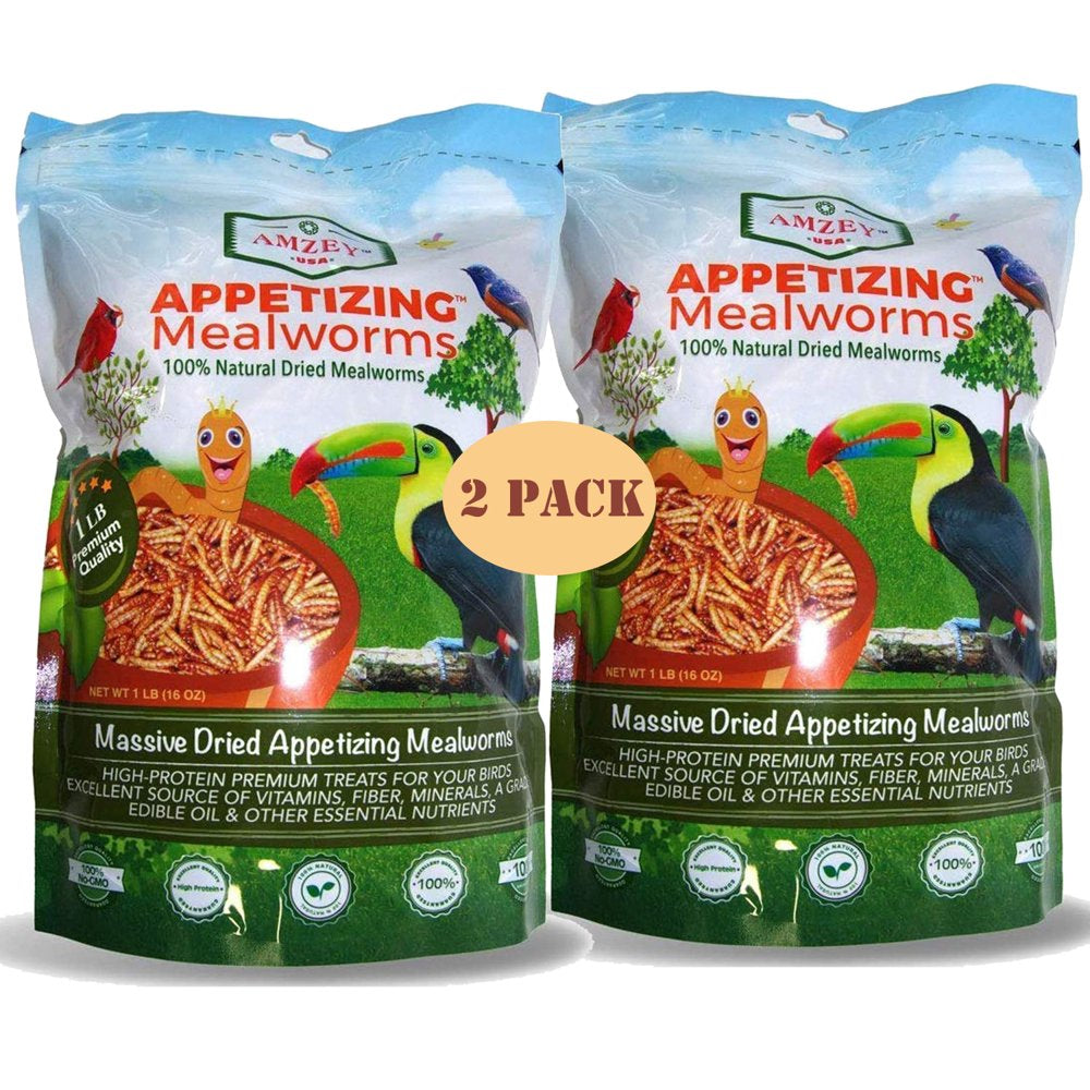 Amzey Freeze-Dried Appetizing Mealworms, 100% Natural Non GMO, Bird Food, Chickens Treats, Parakeet Food, Wild Birds Food, 22 Lbs（11 Lb/2Bags） Animals & Pet Supplies > Pet Supplies > Bird Supplies > Bird Food Amzey 2 lbs  