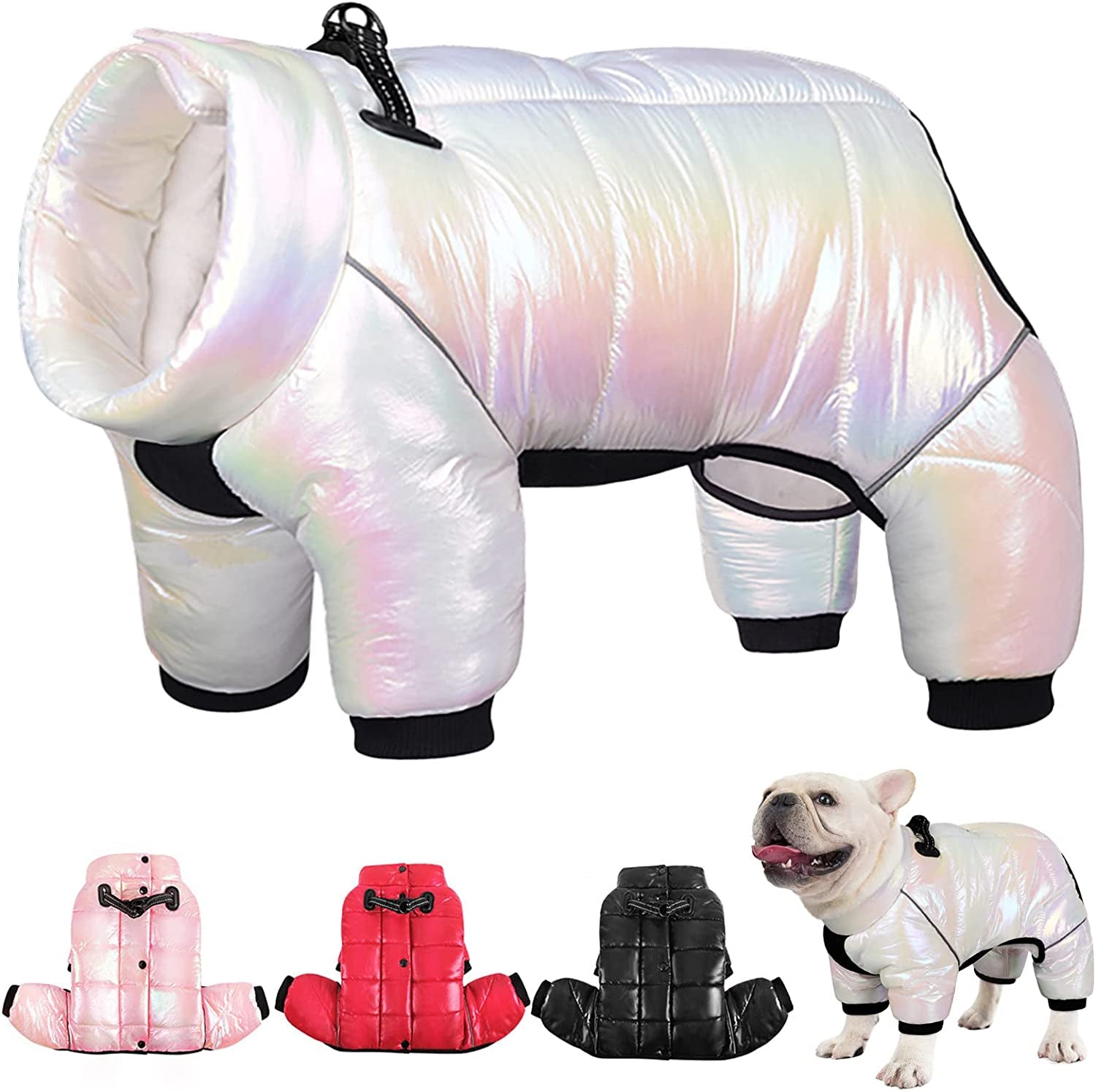 AOFITEE Dog Coat, Waterproof Dog Jacket for Winter, Warm Fullbody Dog Snowsuit, Zip up Fleece Dog Vest, Cold Weather Dog Coats with Reflective Stripes, Outdoor Windproof Dog Apparel for Small Dogs Animals & Pet Supplies > Pet Supplies > Dog Supplies > Dog Apparel AOFITEE White Chest: 16.9"-18.9", Back Length: 13" 