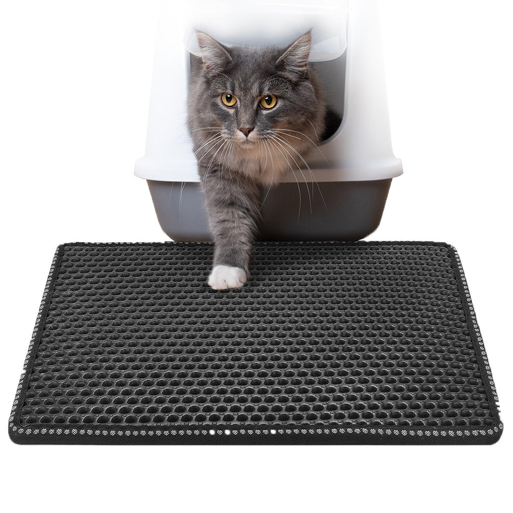 Cosotower Cat Litter Mat, Litter Box Trapping Mat, 21 X 14 Inch Double Layer Mat, Scatter Control Layer Mat for Kitty, Urine & Waterproof, Washable, Easy Clean, Black Animals & Pet Supplies > Pet Supplies > Cat Supplies > Cat Litter Box Mats MOICO Black  