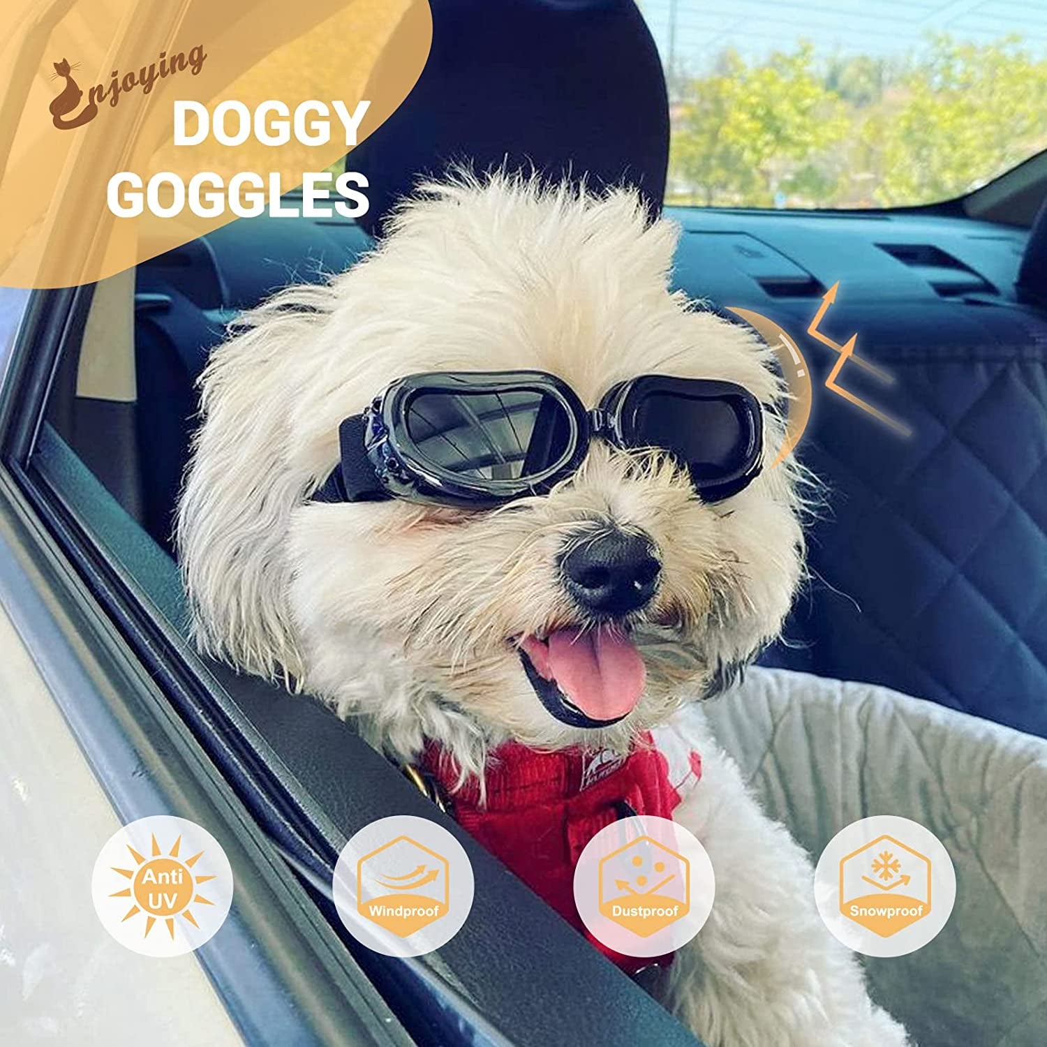 Enjoying Dog Sunglasses Small Breed Dogs Goggles UV Protection Eye Wear Windproof Anti-Fog Pet Glasses for Doggy about over 5 Lbs, Black Animals & Pet Supplies > Pet Supplies > Dog Supplies > Dog Apparel Enjoying   