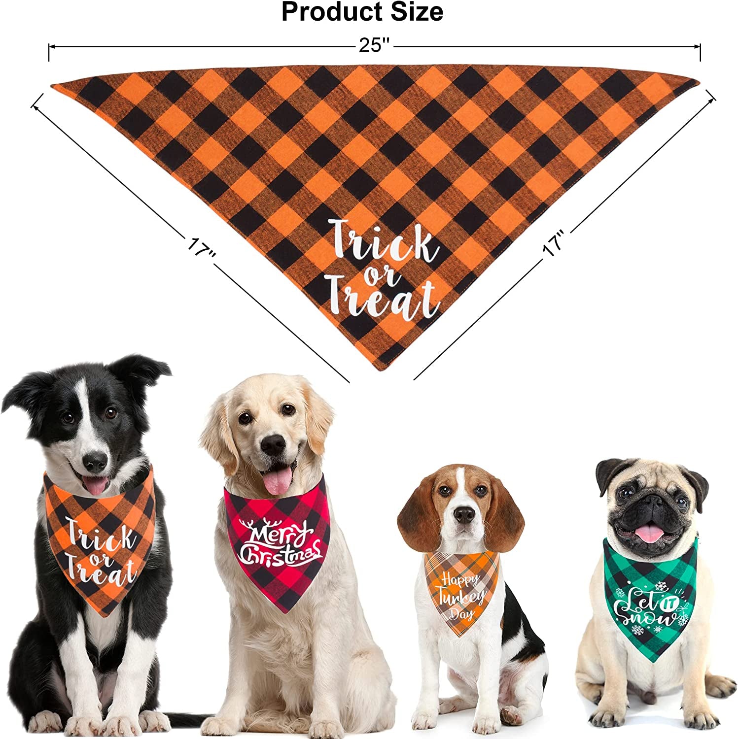 ADOGGYGO 4 Pack Plaid Holiday Dog Bandana, Halloween Thanksgivng Christmas Dog Bandana Scarf Kerchief Christmas Thanksgivng Halloween Bandana for Small Medium Large Dogs (Green & Red & Orange) Animals & Pet Supplies > Pet Supplies > Dog Supplies > Dog Apparel ADOGGYGO   