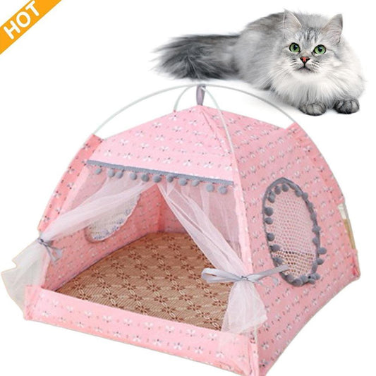 Ecosprial Pet Tent Cat Bed Cat House Bed Cat Igloo 2-In-1 Self-Warming Comfortable Triangle Cat Tent House Foldable Puppy Cat House Animals & Pet Supplies > Pet Supplies > Dog Supplies > Dog Houses ECOSPRIAL S: 14.2*14.2*14.5(in) Crushed pollen 