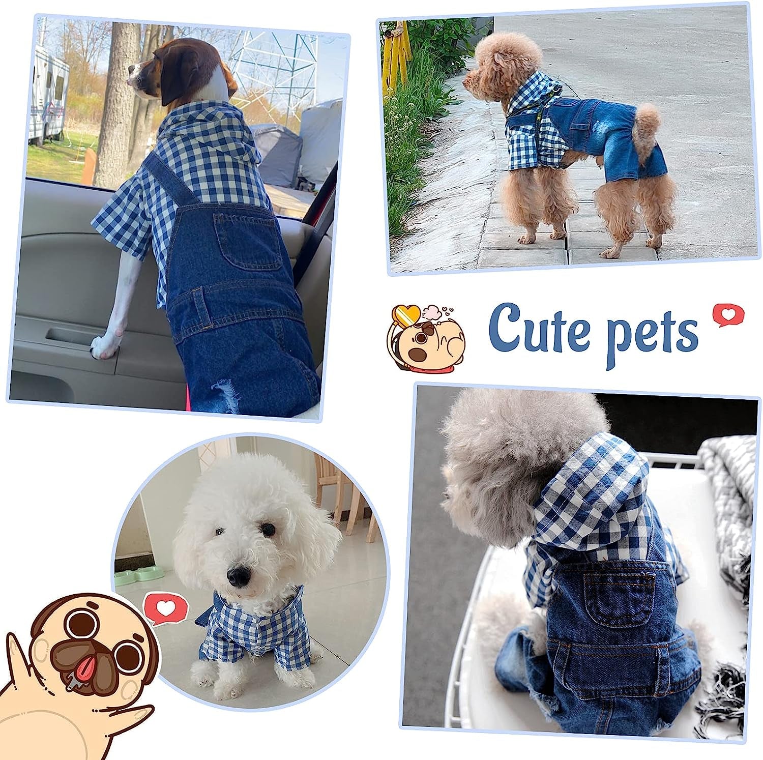 SILD Pet Denim Jumpsuit Dog Jeans Hoodies Cool Blue Coat Medium Small Dogs Classic Jacket Puppy Blue Vintage Washed Vests (S, Blue 1)