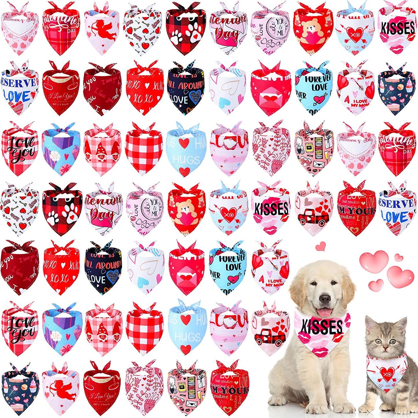 60 Pcs Valentine'S Day Dog Bandanas Bulk Heart Dog Bandanas Adjustable Dog Bibs Triangle Dog Scarf Holiday Pet Costume for Small Medium Pet Dog (Turkey Pattern)