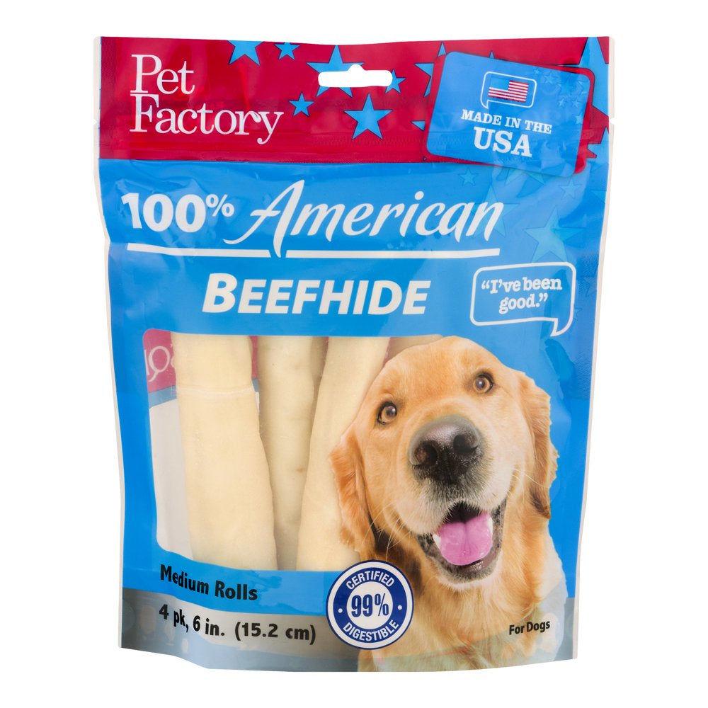 Pet Factory 100% American Beefhide Rolls Dog Chews, Medium (4 Count)