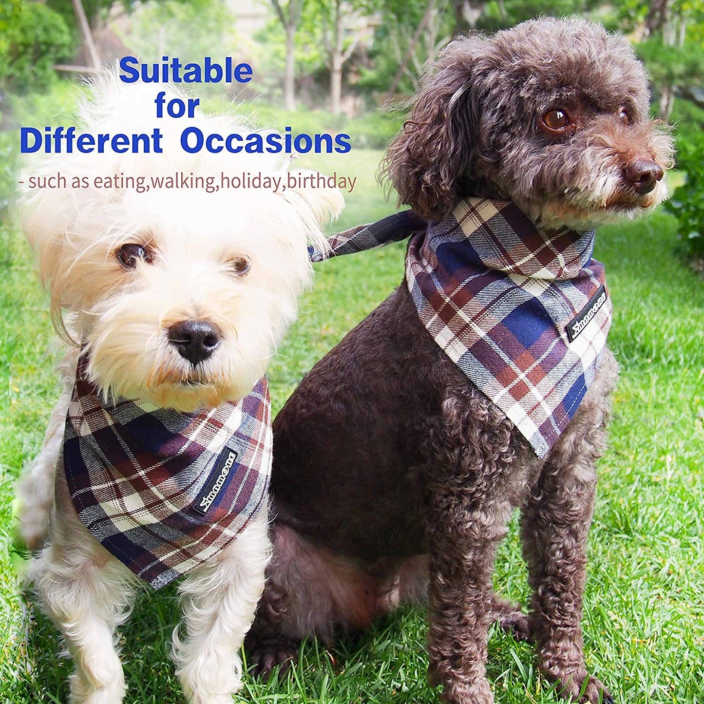 Adjustable Plaid Dog Bandanas,1Pc Soft Washable Cotton Triangle Bib Kerchief Scarfs for Small Medium Large Dogs and Cats (Brown&Blue, Large) Animals & Pet Supplies > Pet Supplies > Dog Supplies > Dog Apparel MAMORE   