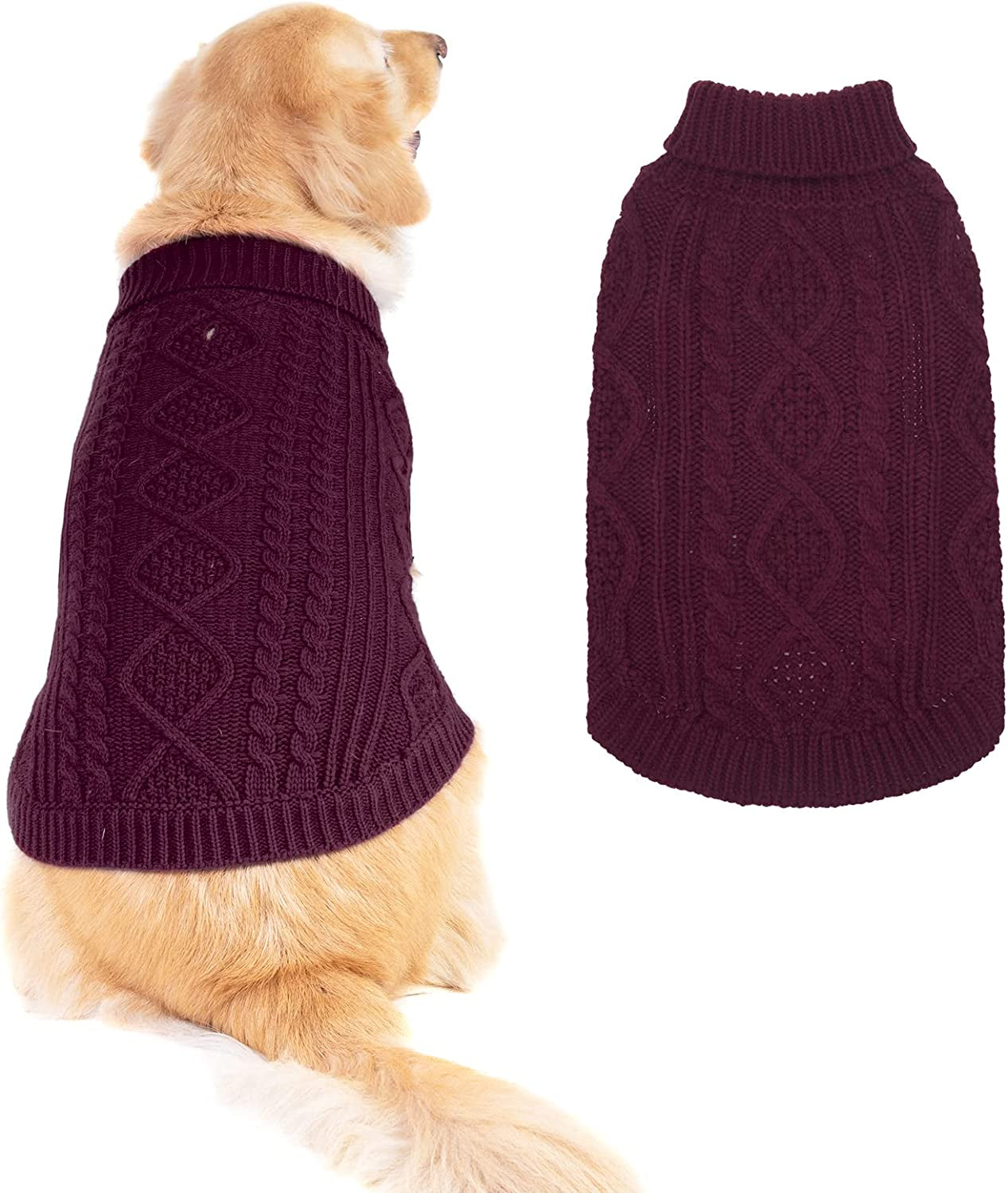 BINGPET Dog Knitted Sweaters - Turtleneck - Classic Cable Knit Dog Jumper Coat Warm Sweartershirts Outfits for Dogs Cats in Autumn Winter Animals & Pet Supplies > Pet Supplies > Dog Supplies > Dog Apparel BINGPET Purple Medium 