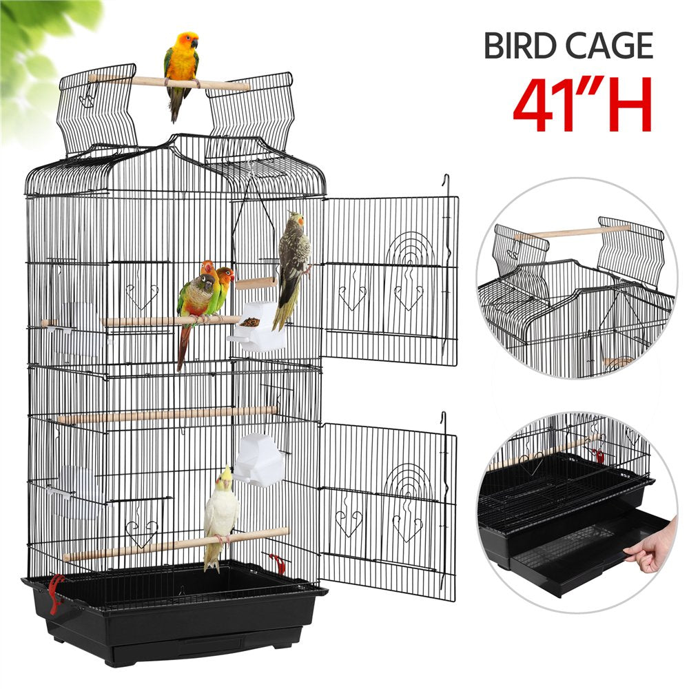 Topeakmart 41''H Open Top Metal Bird Cage with Perch Stand Black Animals & Pet Supplies > Pet Supplies > Bird Supplies > Bird Cages & Stands Topeakmart Black  