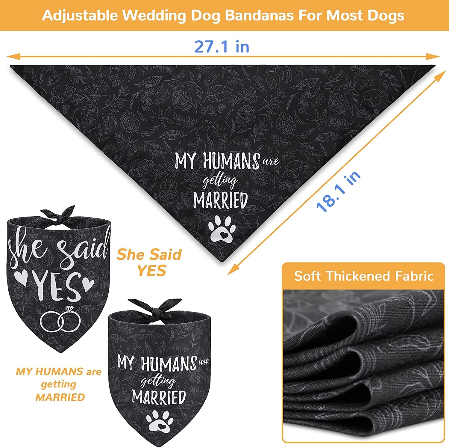 My Humans Are Getting Married She Said Yes Wedding Dog Bandanas Scarf for Bridal Party Engagement Gift Announcement Wedding Photo Prop, 2 Pack Animals & Pet Supplies > Pet Supplies > Dog Supplies > Dog Apparel Retro Shaw   