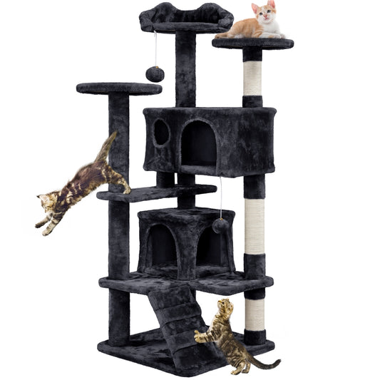 Smilemart Multilevel Cat Tree Condo Tower Scratching Posts for Kittens & Small, Medium Cats, Black, 54''H Animals & Pet Supplies > Pet Supplies > Cat Supplies > Cat Furniture SmileMart Black  