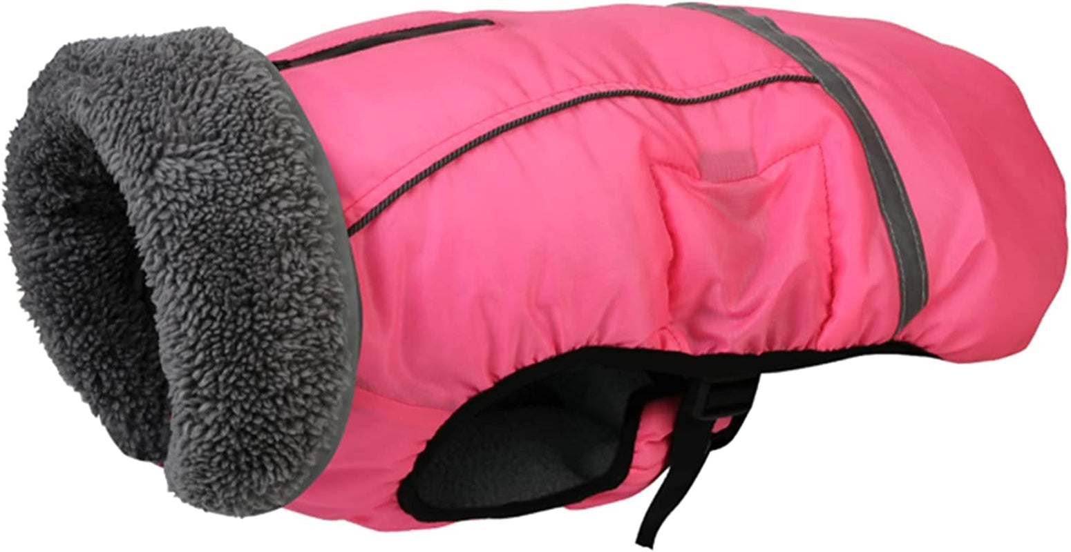 Doglay Dog Winter Coat with Thicken Furry Collar, Reflective Warm Pet Jacket Fleece Lining Waterproof Windproof Dog Clothes for Cold Weather, Soft Puppy Vest Apparel for Small Medium Large Dogs Animals & Pet Supplies > Pet Supplies > Dog Supplies > Dog Apparel Doglay Bright Pink M(Chest : 15.75-23.6" , Back : 13") 