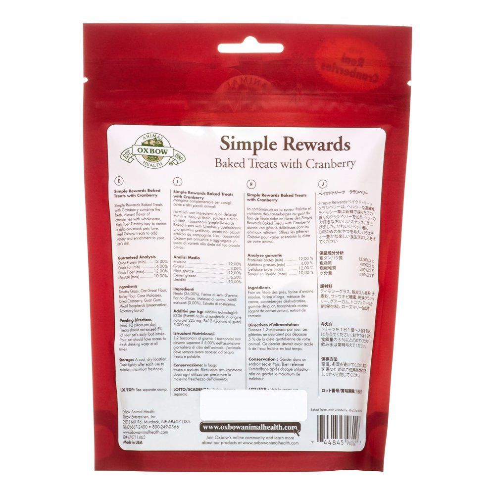 Oxbow® Simple Rewards Baked Treats with Cranberry 2 Oz Animals & Pet Supplies > Pet Supplies > Small Animal Supplies > Small Animal Treats Oxbow Animal Health   