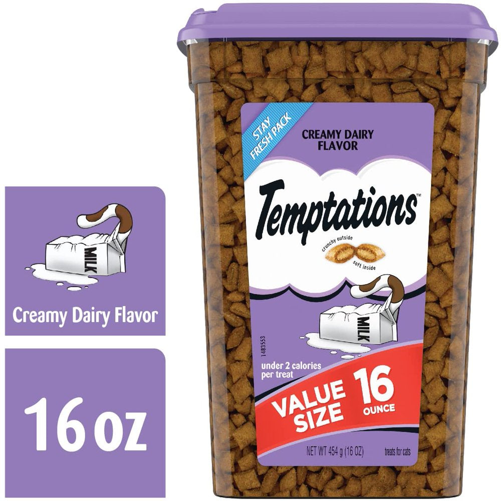 TEMPTATIONS Classic Crunchy and Soft Cat Treats, 16 Oz., Pouches and Tubs. Creamy Dairy Flavor