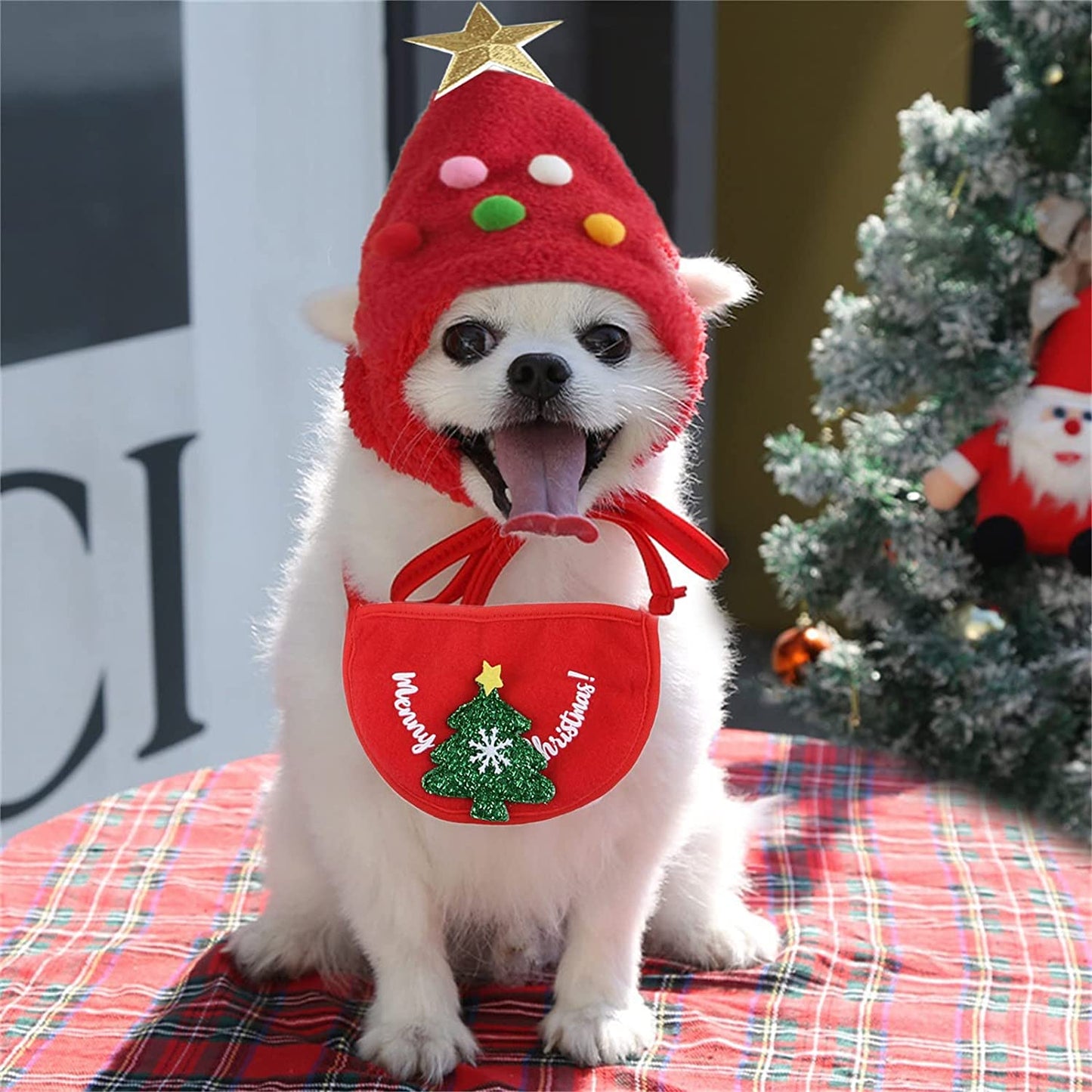 Dog Bandanas Dog Scarf Kerchief Dog Bibs Washable 1 Set Pet Christmas Scarf Hat Dogs Cats Christmas Tree Antlers Snowman Hats Scarf Set Christmas Dressing Adjustable for Small to Large Dogs (Red, L) Animals & Pet Supplies > Pet Supplies > Dog Supplies > Dog Apparel Generic   