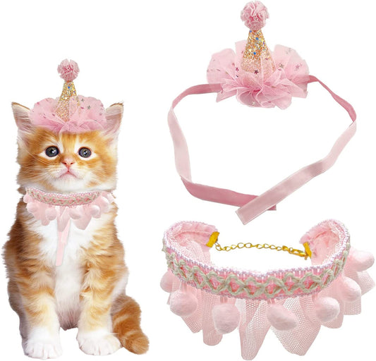 RUKUHOT Birthday Hat Scarf Set for Pet Puppy Cat, Cute Lace Bandana Bib Scarf Crown Hat Princess Costume for Cats Small Dogs,Pink Outfit for Birthday Party Animals & Pet Supplies > Pet Supplies > Dog Supplies > Dog Apparel RUKUHOT   