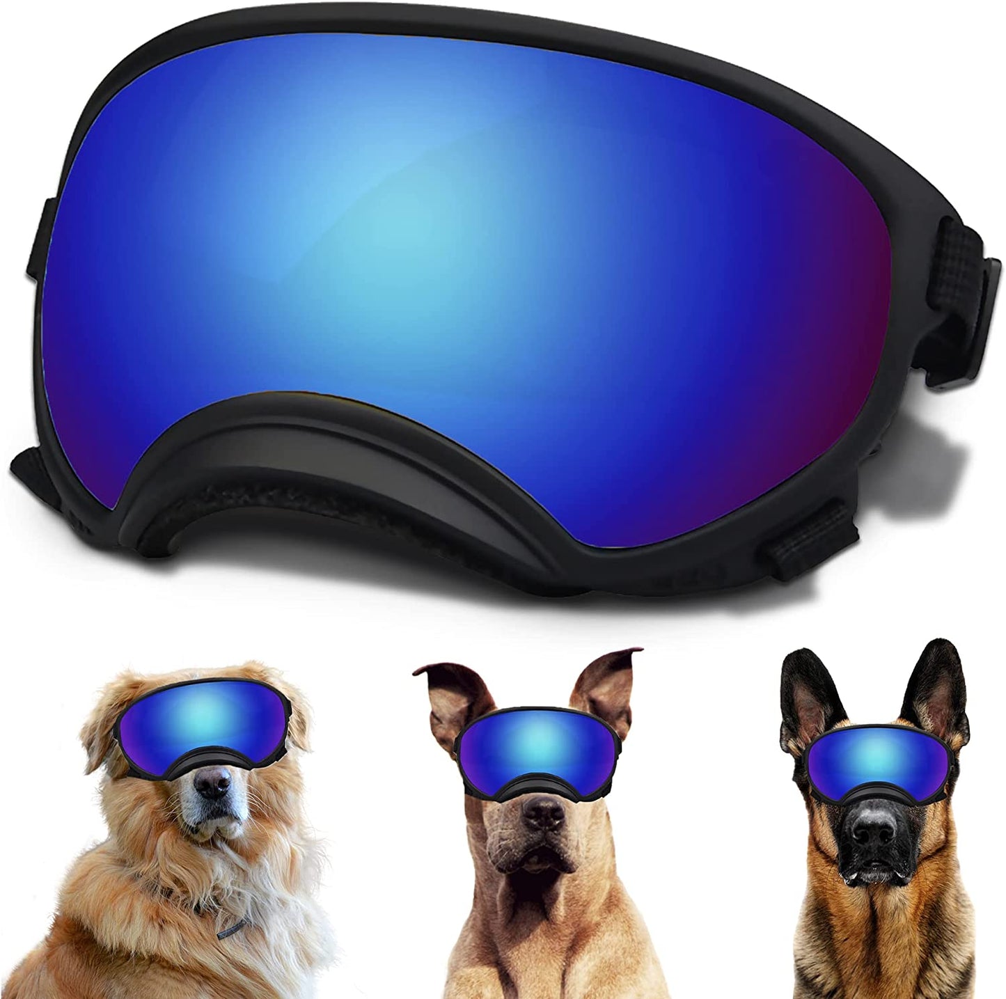 Large Dog Sunglasses, Dog Goggles with Adjustable Strap UV Protection Winproof Dog Puppy Sunglasses, Suitable for Medium-Large Dog Pet Glasses, Dogs Eyes Protection Animals & Pet Supplies > Pet Supplies > Dog Supplies > Dog Apparel NICERINC PET Blue Frame&Black Lens  