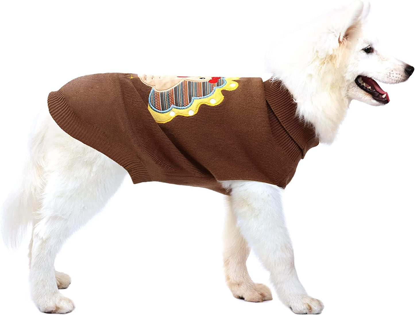 DELIFUR Thanksgiving Dog Sweater Turkey Dog Sweater Warm Knitted Winter Clothes for Pets Dogs Brown (Medium) Animals & Pet Supplies > Pet Supplies > Dog Supplies > Dog Apparel DELIFUR   