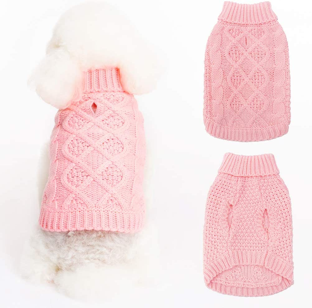 Mihachi Turtleneck Dog Sweater - Winter Coat Apparel Classic Cable Knit Clothes with Leash Hole for Cold Weather, Ideal Gift for Pet in New Year Animals & Pet Supplies > Pet Supplies > Dog Supplies > Dog Apparel Mihachi Flesh pink X-Small 