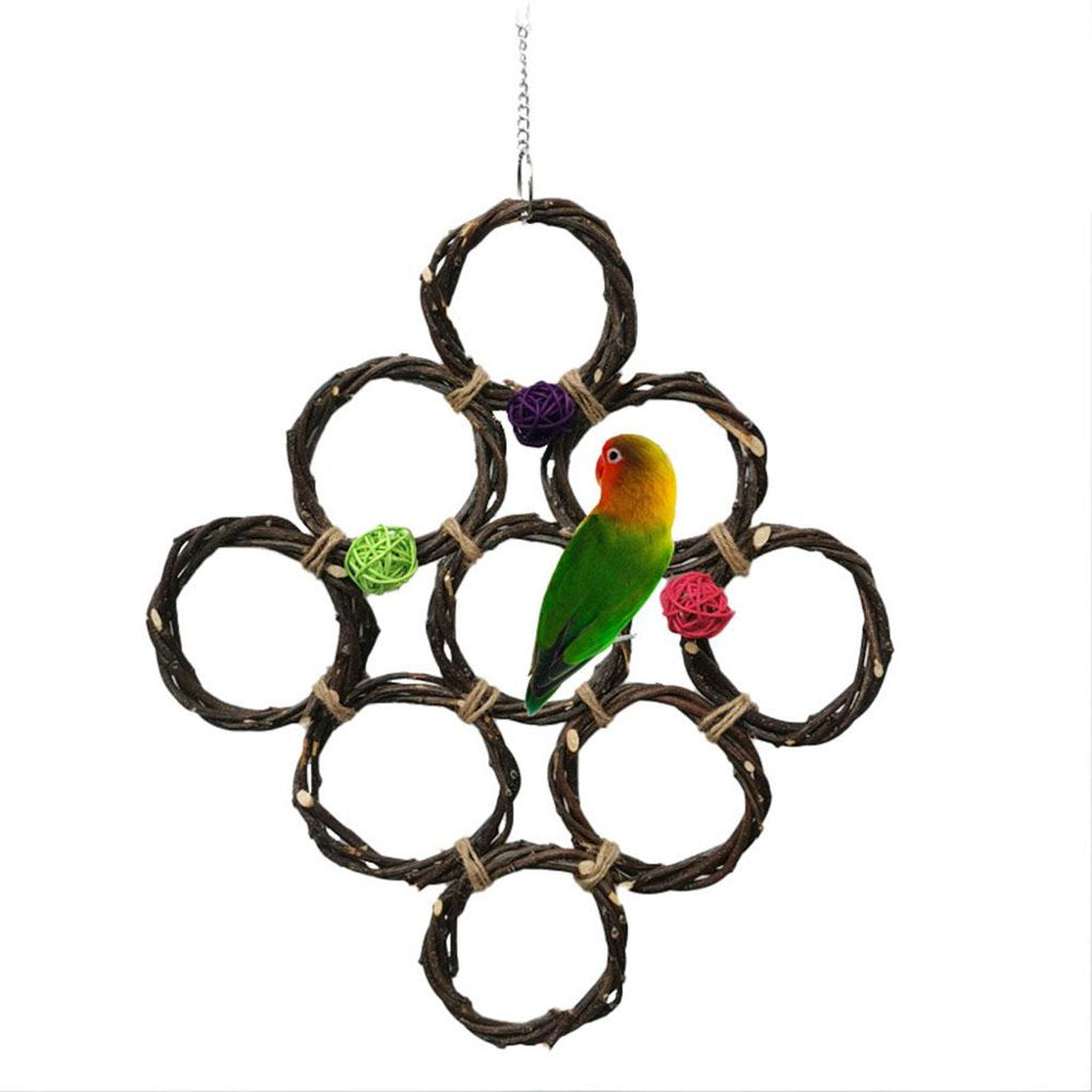 Bird Foraging Wall Bird Climbing Net Parrot Activity Parrot Hanging Standing Climbing Net Straw Braid for Cockatiel Birds Cage Accessories , with Cane Ball Animals & Pet Supplies > Pet Supplies > Bird Supplies > Bird Cage Accessories Menolana   