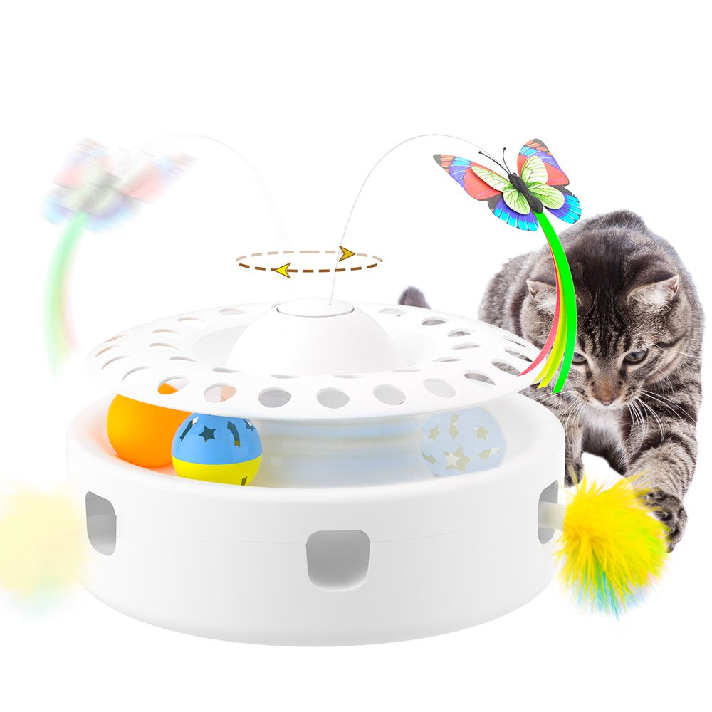 Lexvss 3-In-1 Interactive Cat Toys, Automatic Electronic Rotating Butterfly and Ambush Interactive Feather, 2 Ball Exercise Kitten Indoor Toy Teaser Animals & Pet Supplies > Pet Supplies > Cat Supplies > Cat Toys Lexvss White  