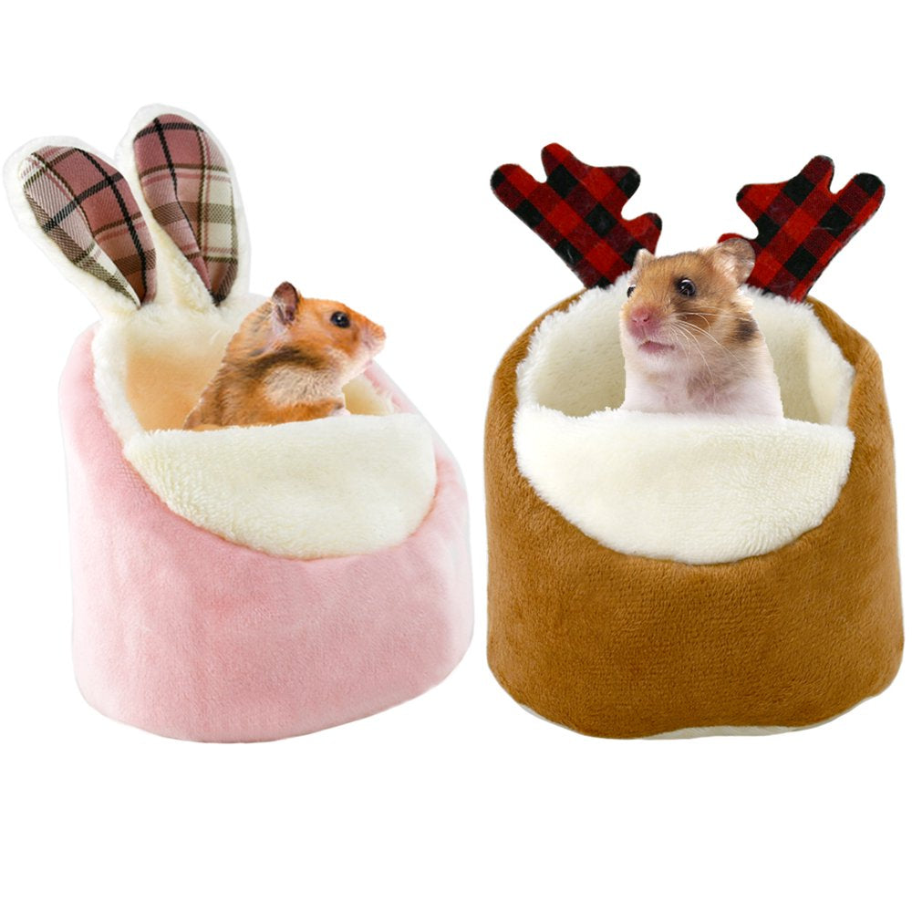 Vehomy 2PCS Hamster Mini Bed, Warm Small Pets Animals House Bedding, Cozy Nest Cage Accessories, Lightweight Cotton Sofa for Dwarf Hamster