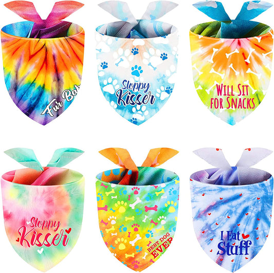 6 Pieces Tie Dye Dog Bandana Rainbow Pet Triangle Scarf Colorful Dog Costume Adjustable Reversible Pet Triangle Bibs Washable Dog Kerchief Puppy Neckerchief for Pet Dog Cat Daily Wear Birthday Party Animals & Pet Supplies > Pet Supplies > Dog Supplies > Dog Apparel Weewooday   